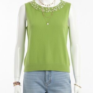 Vintage Y2K Preswick & Moore Green Knit Sleeveless‎ Sweater Button Neckline